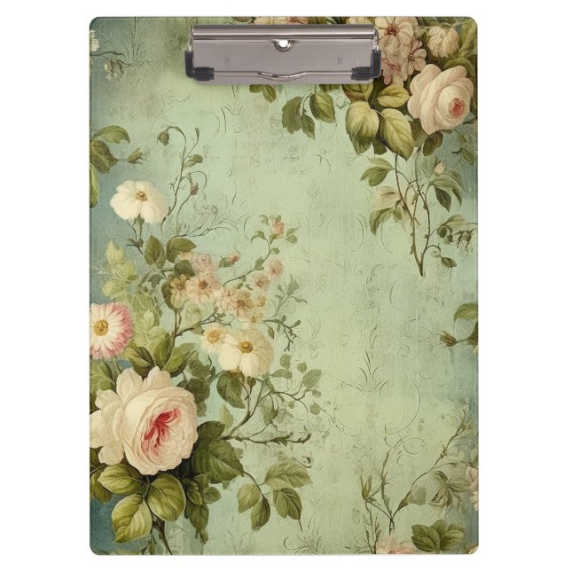 Vintage Floral Rose Greenery Decoupage Clipboard (Front)