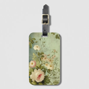 Vintage Floral Rose Greenery Decoupage Luggage Tag