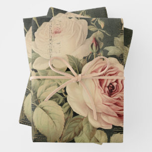 Vintage Floral Rose Greenery Decoupage Wrapping Paper Sheet