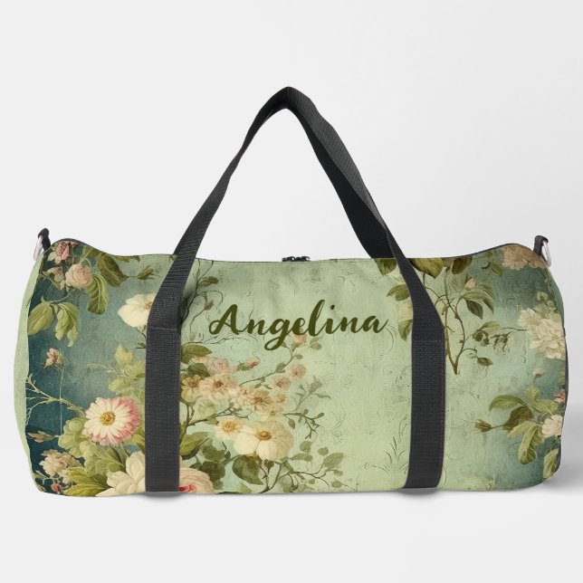 Vintage Floral Rose Greenery  Duffle Bag (Front)