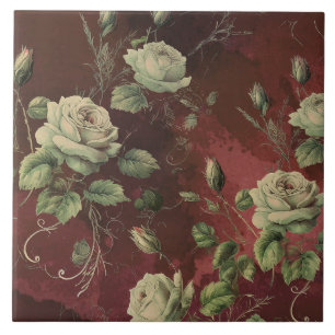 Vintage Floral Rose Greenery Tile