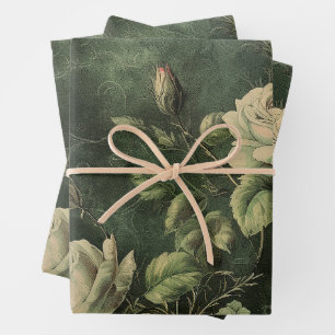 Vintage Floral Rose Greenery  Wrapping Paper Sheet