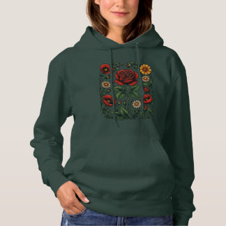 Vintage Floral Rose & Poppy Garden Hoodie