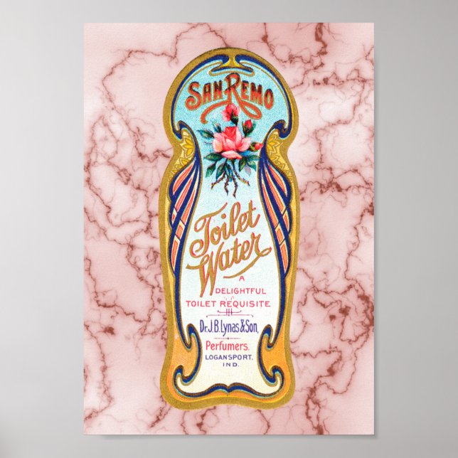 Vintage Floral Rose Toilet Water Label Poster (Front)