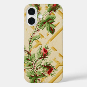 Vintage Floral Rose Trellis Wallpaper Pattern iPhone 16 Case