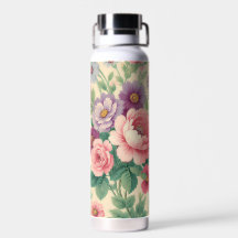 Vintage Floral Roses and Daisies Water Bottle