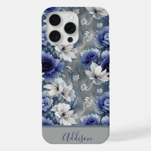 Vintage Floral Roses and Lilies Blue and White iPhone 15 Pro Max Case