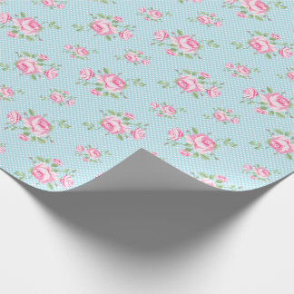 Vintage floral roses classic polka-dot teal wrapping paper