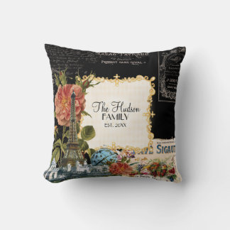 Vintage Floral Roses Eiffel Tower Marie Antoinette Cushion