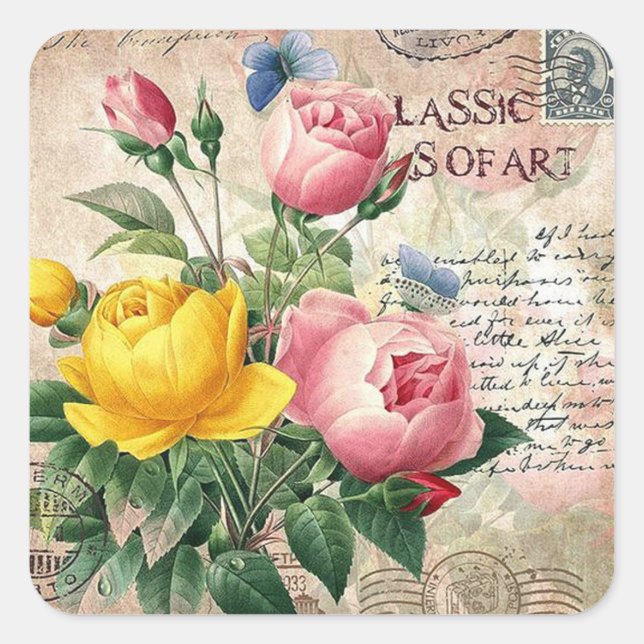 Vintage floral roses elegant sticker (Front)