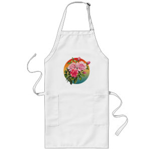 VINTAGE FLORAL ROSES FLOWER ROSE BOUQUET LONG APRON