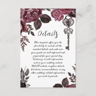 Vintage Floral Roses Gothic Wedding Details Enclosure Card