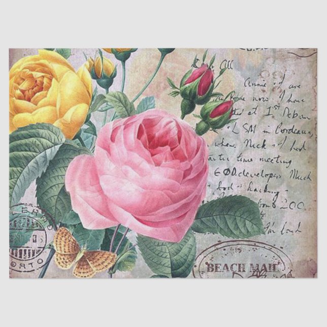Vintage floral roses pattern party tissue paper (Front)