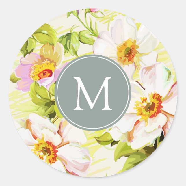Vintage Floral Roses Peonies Monogram R Sticker (Front)