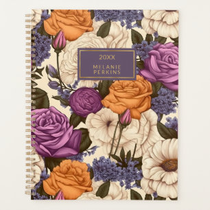 Vintage Floral Roses Purple Orange Boho Flowers Planner