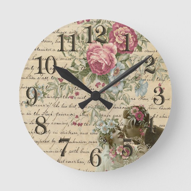 Vintage Floral Round Clock (Front)