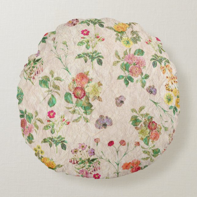 Vintage Floral Round Throw Pillow (Front)