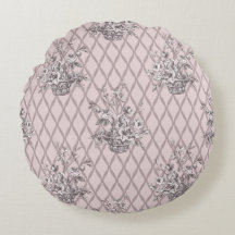 Vintage Floral Round Throw Pillow in Dusty Pink