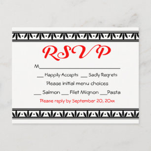 Vintage Floral RSVP Black White Red Flower Wedding Invitation Postcard