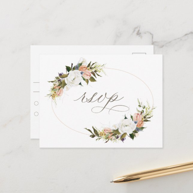 Vintage Floral RSVP Postcard (Front/Back In Situ)