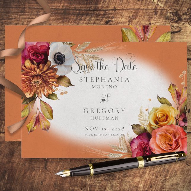 Vintage Floral Rust & Fuchsia Wedding Save The Date (Creator Uploaded)