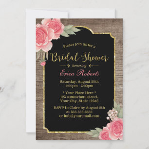 Vintage Floral Rustic Wooden Bridal Shower Invitation