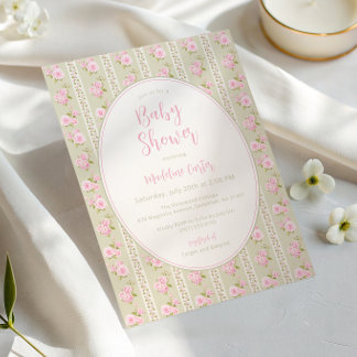 Vintage Floral Sage Green Girl Baby Shower Invitation