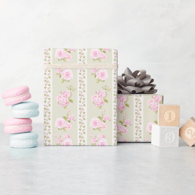 Vintage Floral Sage Green Wrapping Paper (Baby Shower)