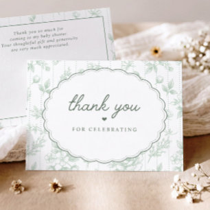 Vintage Floral Sage Scalloped Oval Baby Shower Thank You Card