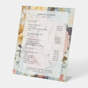 Vintage Floral Salon Price List Pedestal Sign
