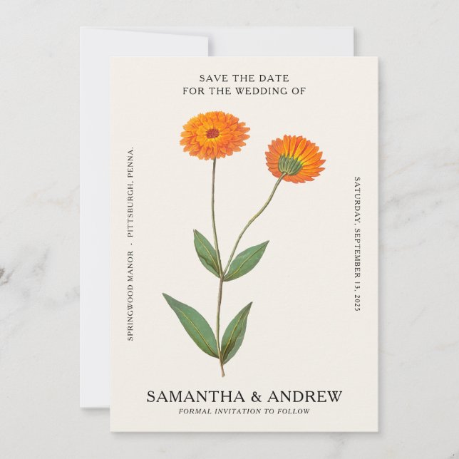 Vintage Floral Save The Date Invitation (Front)