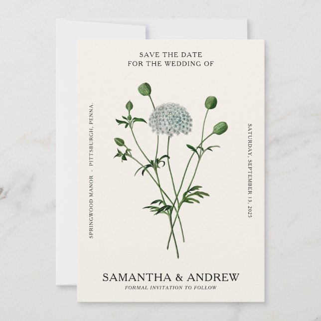 Vintage Floral Save The Date Invitation (Front)