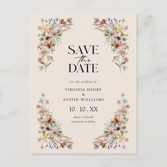 Vintage Floral Save The Date Postcard (Front)