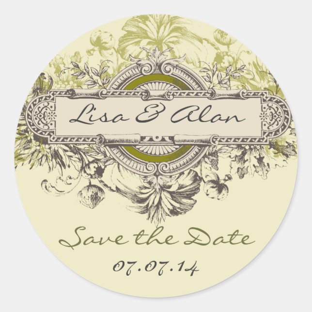 Vintage Floral Save The Date Sticker (Front)