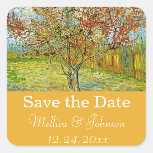 Vintage floral save the date wedding square sticker