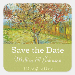 Vintage floral save the date wedding square sticker