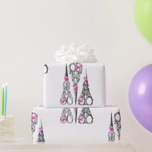 Vintage Floral Scissors Hairdresser Design Wrapping Paper