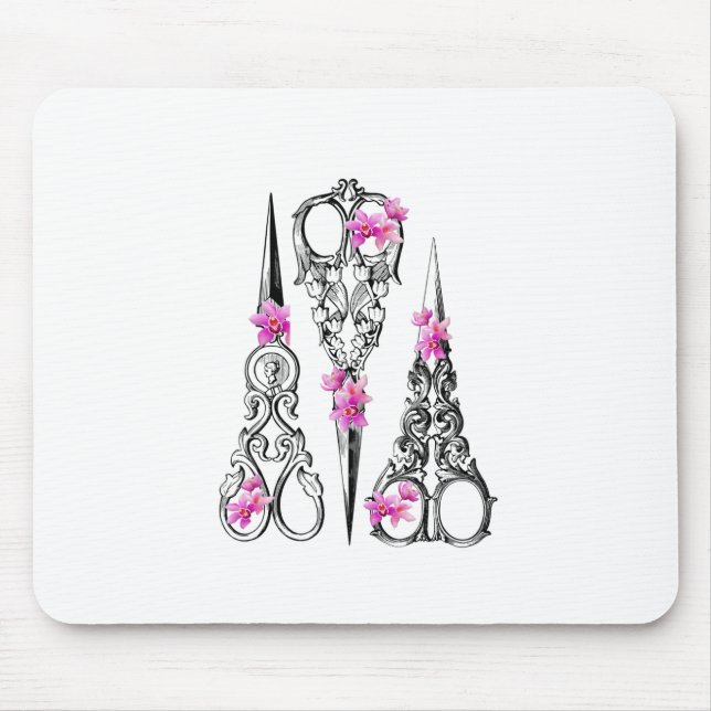 Vintage Floral Scissors Hairdresser  Mouse Pad (Front)