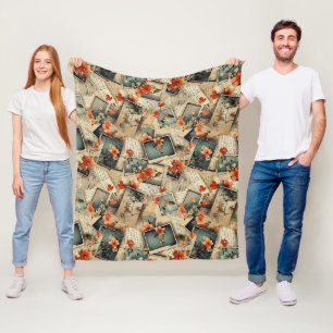 Vintage Floral Scrapbook Pattern Fleece Blanket