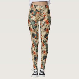 Vintage Floral Scrapbook Pattern Leggings