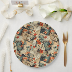 Vintage Floral Scrapbook Pattern Paper Plate