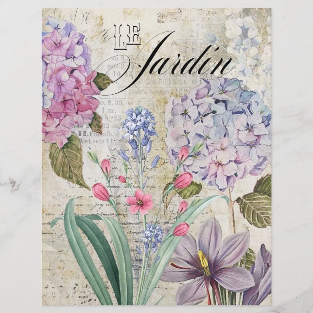 Vintage Floral Scrapbooking Paper Sheet (Front)