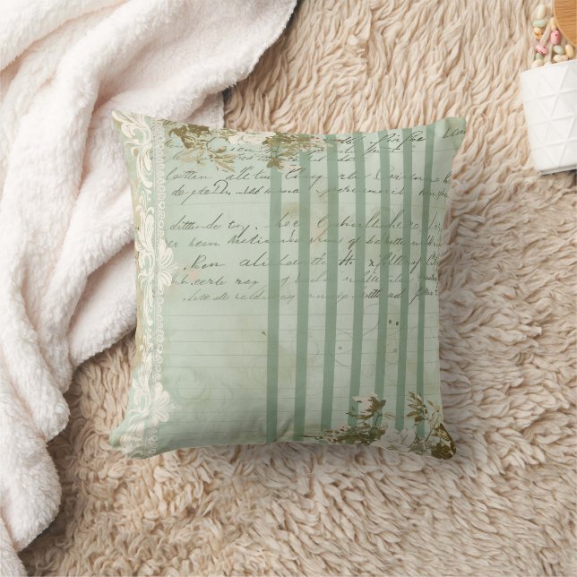 Vintage Floral Script Stripe Cushion (Blanket)