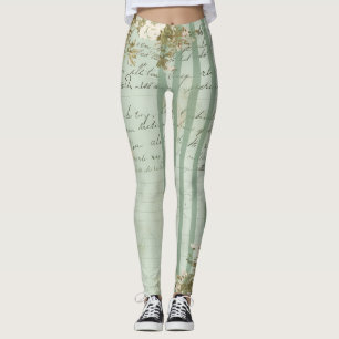 Vintage Floral Script Stripe Leggings