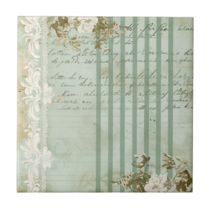 Vintage Floral Script Stripe Tile