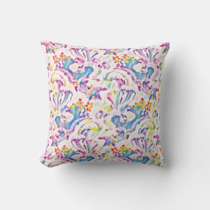 Vintage Floral Scroll Damask Watercolor Art Cushion