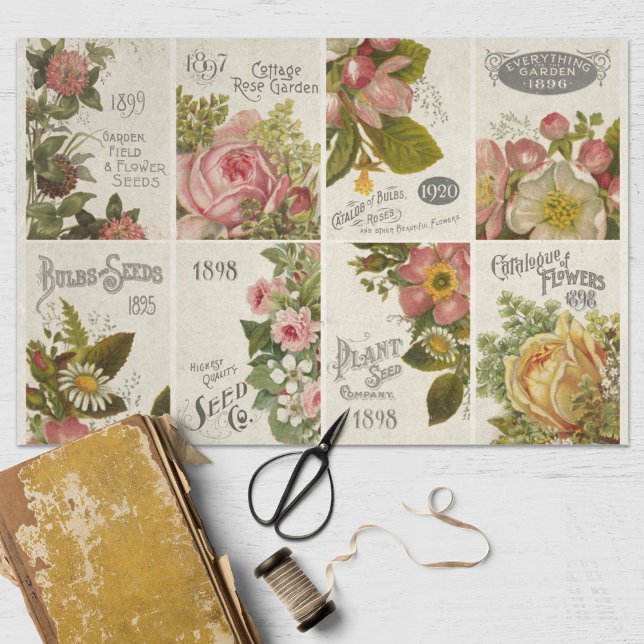 Vintage Floral Seed Packet Decoupage Tissue Paper (Creator Uploaded)
