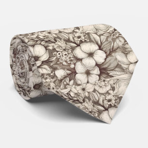Vintage Floral Sepia Pattern (10) Tie