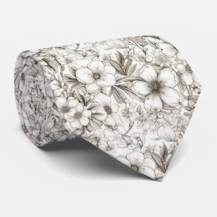 Vintage Floral Sepia Pattern (11) Tie