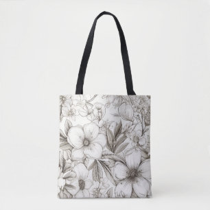 Vintage Floral Sepia Pattern (11) Tote Bag